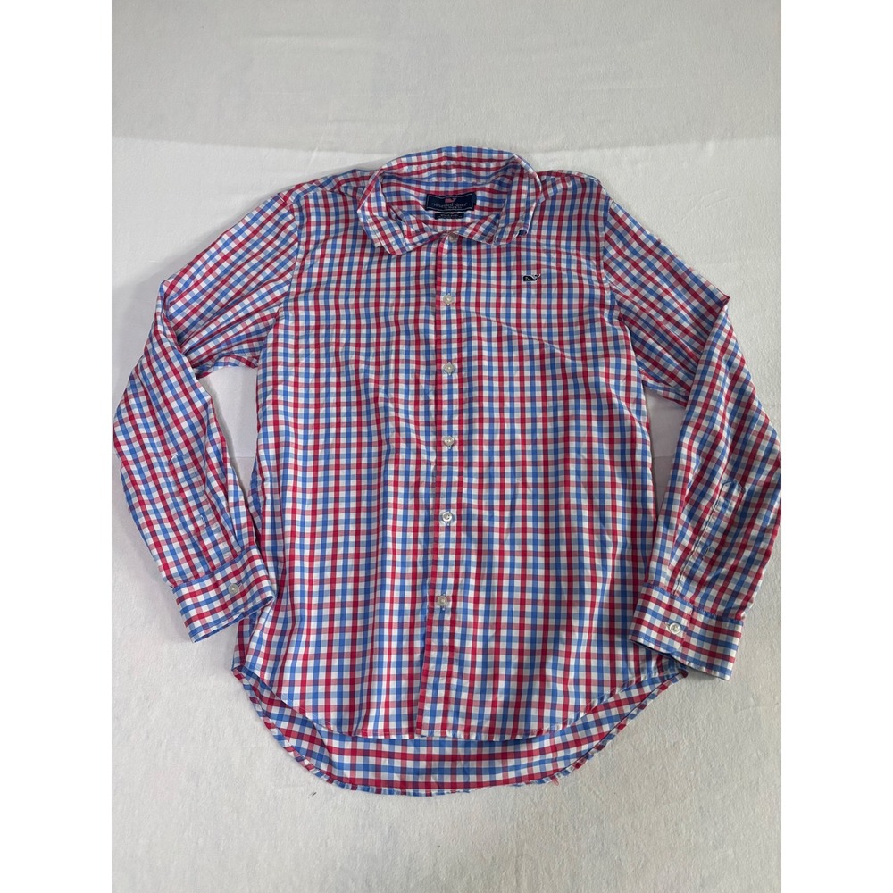 Vineyard Vines Mens Whale Shirt Gingham Plaid Performance Button Down Red Blue M